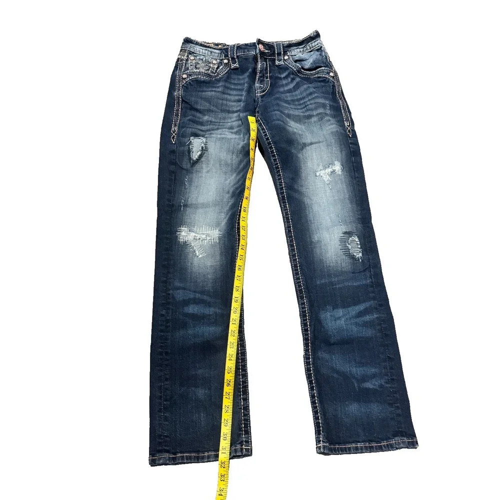 Rock Revival Callix Straight Jeans Mens 30 Blue Dark Wash Denim distressed